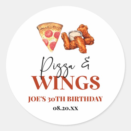 Pizza und Wings Geburtstagsfeier Runder Aufkleber (Vorderseite)