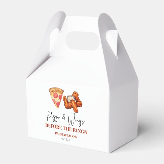 Pizza und Wings vor dem Probedinner der Wings Geschenkschachtel (Vorderseite)