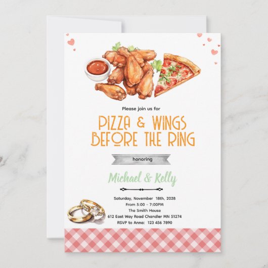 Pizza und Wings Vor den Ringen Einladung (Vorderseite)