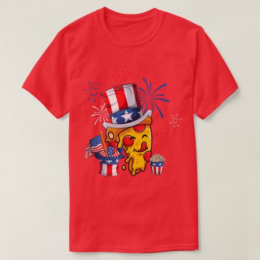 Pizza Us American Flag Red White Blue Hat Firecrac T-Shirt (Design vorne)
