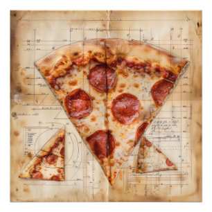 Pizza Vintag Blueprint Fotodruck
