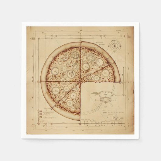 Pizza Vintag Blueprint Serviette (Vorderseite)