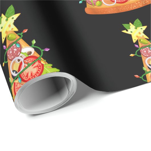 Pizza Weihnachtsbaum Funny Pizza Slice Lights Xmas Geschenkpapier (Rolleneckpunkt)