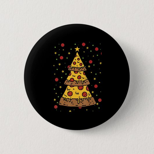Pizza Weihnachtsbaum Lichter Weihnachtsmänner Button (Vorderseite)