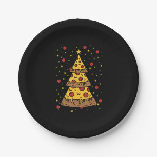 Pizza Weihnachtsbaum Lichter Weihnachtsmänner Pappteller