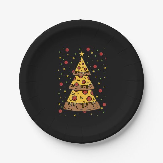 Pizza Weihnachtsbaum Lichter Weihnachtsmänner Pappteller (Vorderseite)