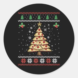 Pizza Weihnachtsbaum Ugly Christmas Sweater Xmas F Runder Aufkleber