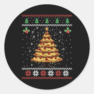 Pizza Weihnachtsbaum Ugly Christmas Sweater Xmas F Runder Aufkleber