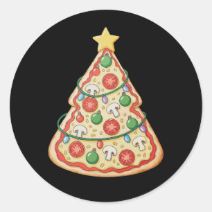Pizza Weihnachtsbaum Xmas Lights Weihnachtsfeierta Runder Aufkleber