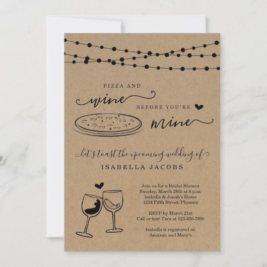 Pizza & Wein bevor Sie mein Brautparty sind Einladung (Vorderseite)