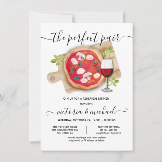 Pizza & Wine das perfekte Probe-Dinner Einladung (Vorderseite)