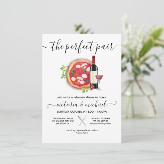 Pizza & Wine Italian Perfect Pair Dinner Einladung (Stehend Vorderseite)