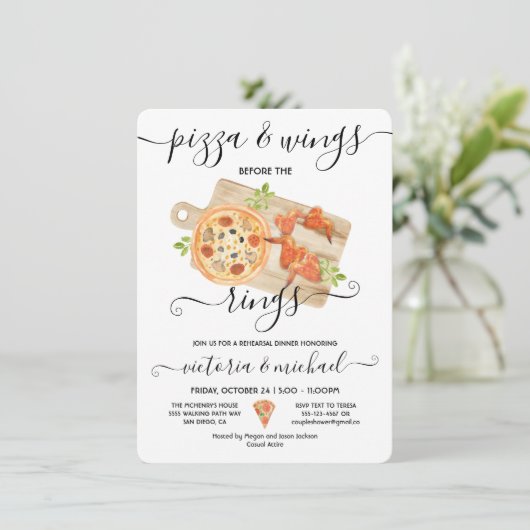 Pizza & Wings vor dem Ringen Probe Dinner Einladung (Stehend Vorderseite)