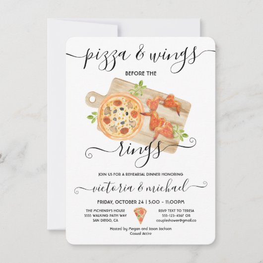Pizza & Wings vor dem Ringen Probe Dinner Einladung (Vorderseite)