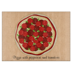 Pizza with pepperoni und Tomatoes Schneidebrett
