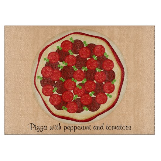 Pizza with pepperoni und Tomatoes Schneidebrett (Vorderseite)