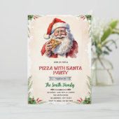 Pizza with Santa party invitation Einladung (Stehend Vorderseite)