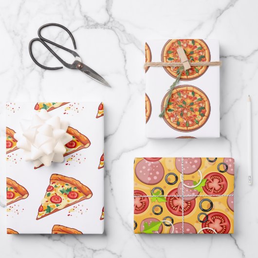 Pizza Wrapping Paper | 3 Blätter | 3 Designs weiß (Vorderseite)