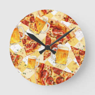 Pizza-Zeit Bier-Zeit Runde Wanduhr
