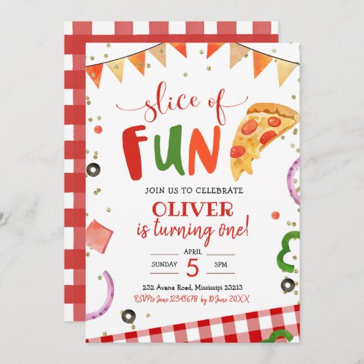 Pizza zum Geburtstag Einladung (Vorne/Hinten)