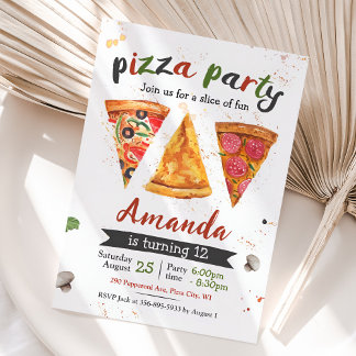 Pizza zum Geburtstag Einladung, Pizza Party Einladung