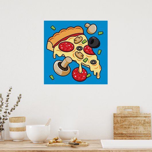 Pizzaausschnitt mit Toppings Poster (Küche)