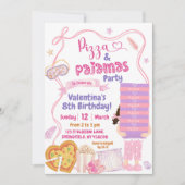 Pizzaausschnitt und Geburtstagsparty von Pajamas Einladung (Vorderseite)