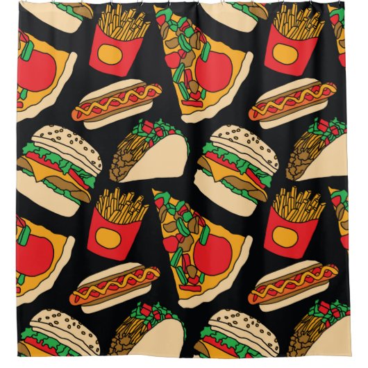 Pizzaburger Hotdog Pommes frites Tacos Duschvorhang (Vorderseite)
