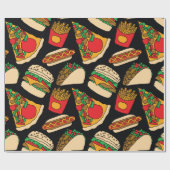 Pizzaburger Hotdog Pommes frites Tacos Geschenkpapier (Flach)