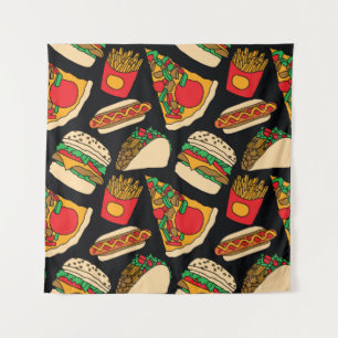 Pizzaburger Hotdog Pommes frites Tacos Wandteppich