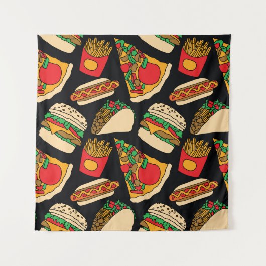 Pizzaburger Hotdog Pommes frites Tacos Wandteppich (Vorderseite)