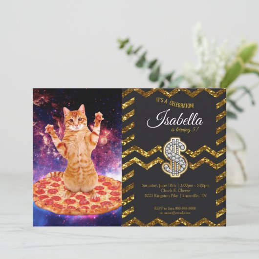 Pizzakatkatze Einladung (Stehend Vorderseite)