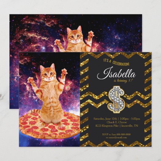 Pizzakatkatze Einladung (Vorne/Hinten)