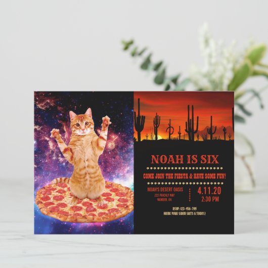 Pizzakatkatze Einladung (Stehend Vorderseite)