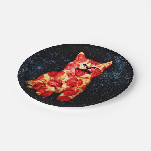 Pizzakatze im Weltraum Pappteller (Schrägansicht)
