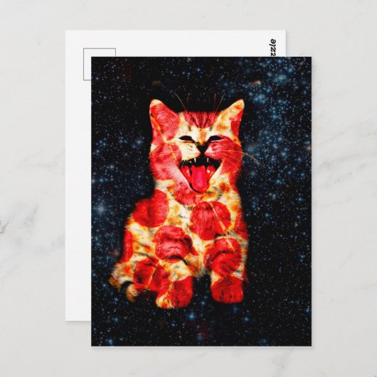 Pizzakatze im Weltraum Postkarte (Vorne/Hinten)