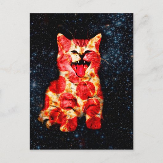 Pizzakatze im Weltraum Postkarte (Vorderseite)