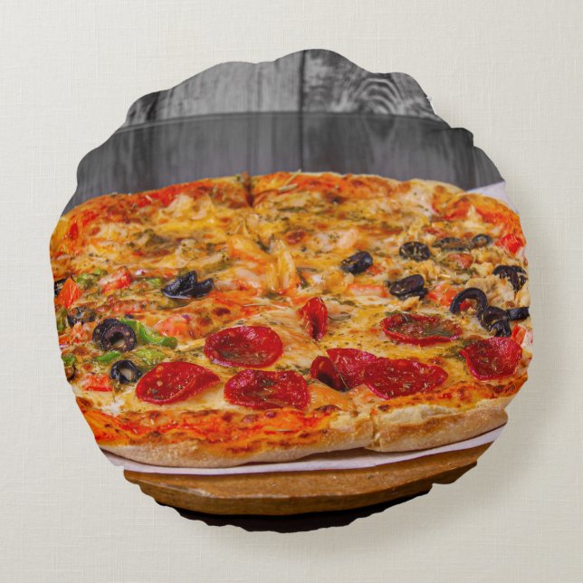 Pizzakolat Rundes Kissen (Rückseite)