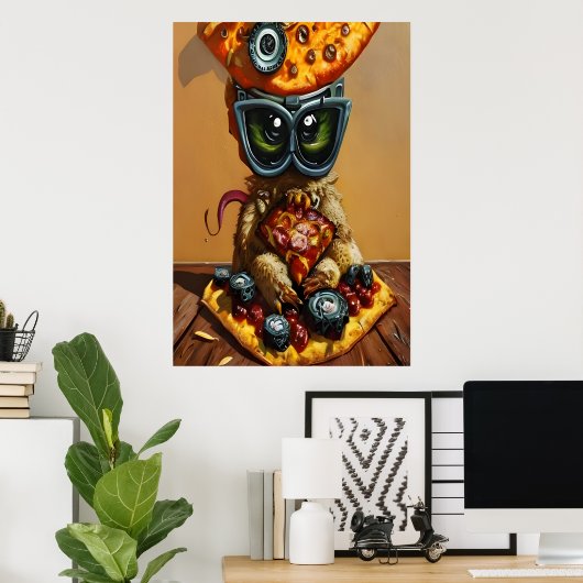 Pizzakonster mit Brille | AI Art Poster (Heimbüro)
