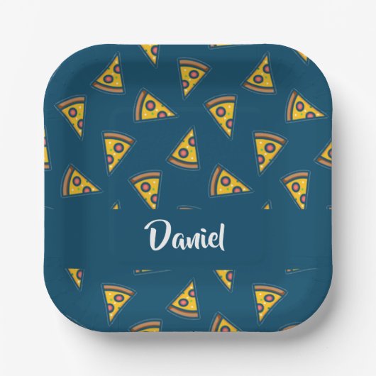 Pizzamuster auf Blau Pappteller (Vorderseite)
