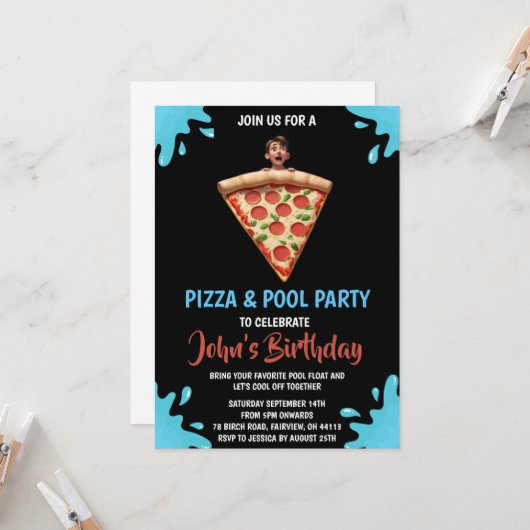 Pizzapool Party Einladung (Vorderseite/Rückseite Beispiel)