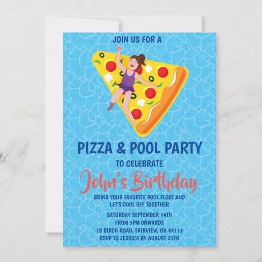 Pizzapool Party Einladung (Vorderseite)