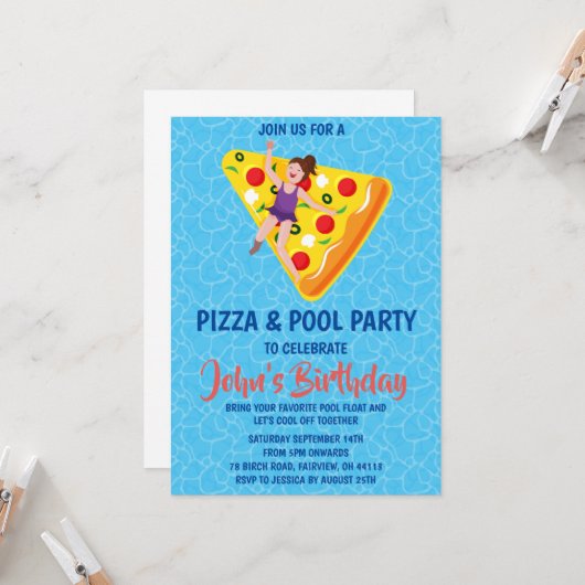 Pizzapool Party Einladung (Vorderseite/Rückseite Beispiel)