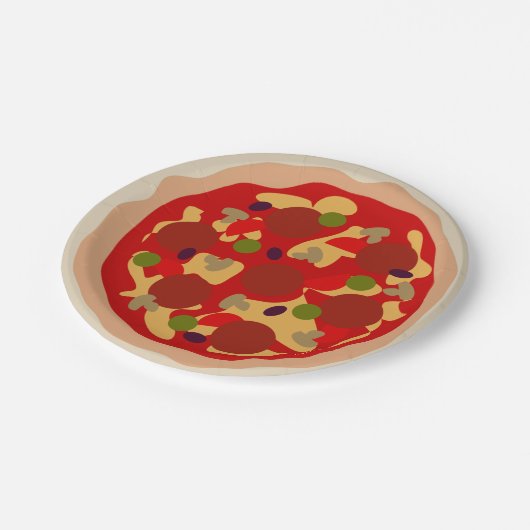 Pizzas Pepperoni mit Nüchtern-Party-Papier-Teller Pappteller (Schrägansicht)