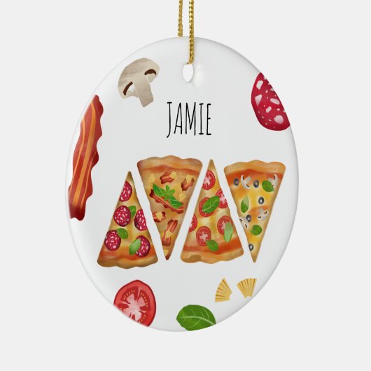 Pizzas-Slices-Muster-Individuelle Name Keramik Ornament (Rechts)