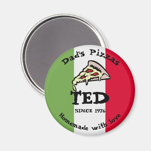 Pizzas von Vater Magnet (Vorderseite/Rückseite)