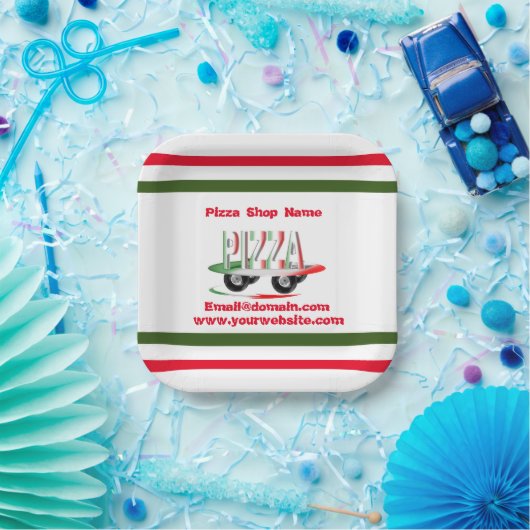 Pizzaservice, rote grüne, personalisierte Papierpl Pappteller (Party)