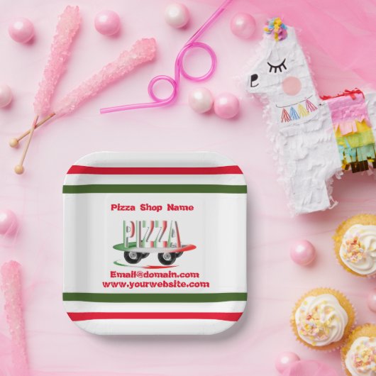 Pizzaservice, rote grüne, personalisierte Papierpl Pappteller (Party)