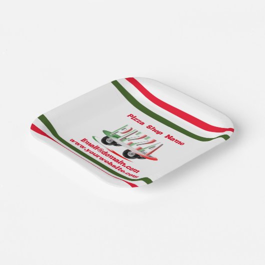 Pizzaservice, rote grüne, personalisierte Papierpl Pappteller (Gewinkelt)