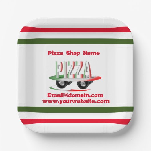 Pizzaservice, rote grüne, personalisierte Papierpl Pappteller (Vorderseite)